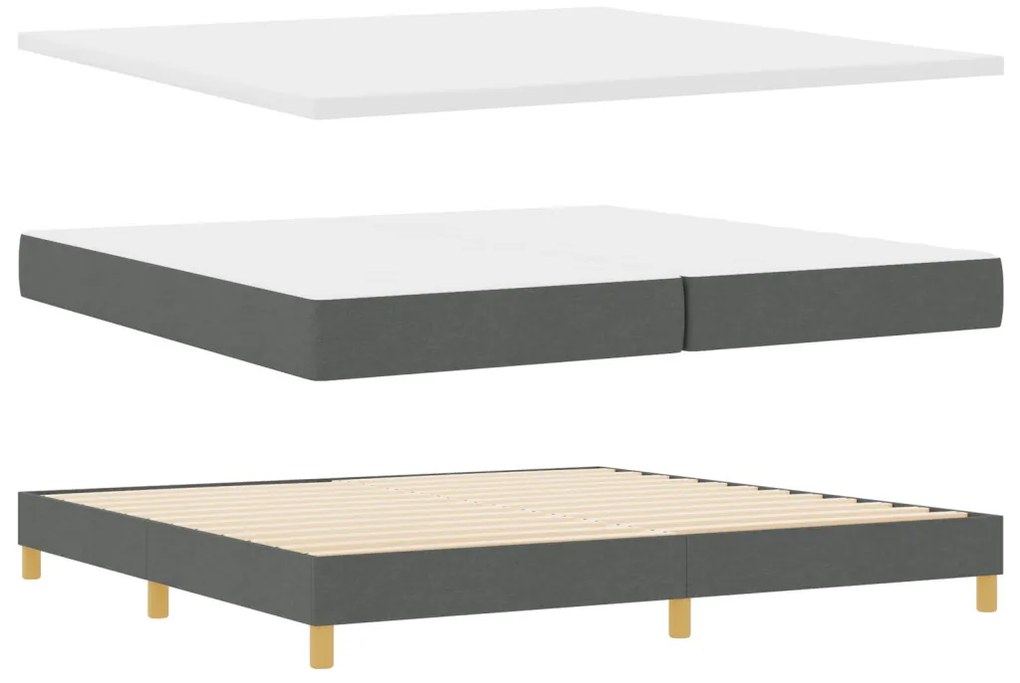 Box Spring Ágy Mattal és LED-del Sötét Szürke 200x200 cm Szövet