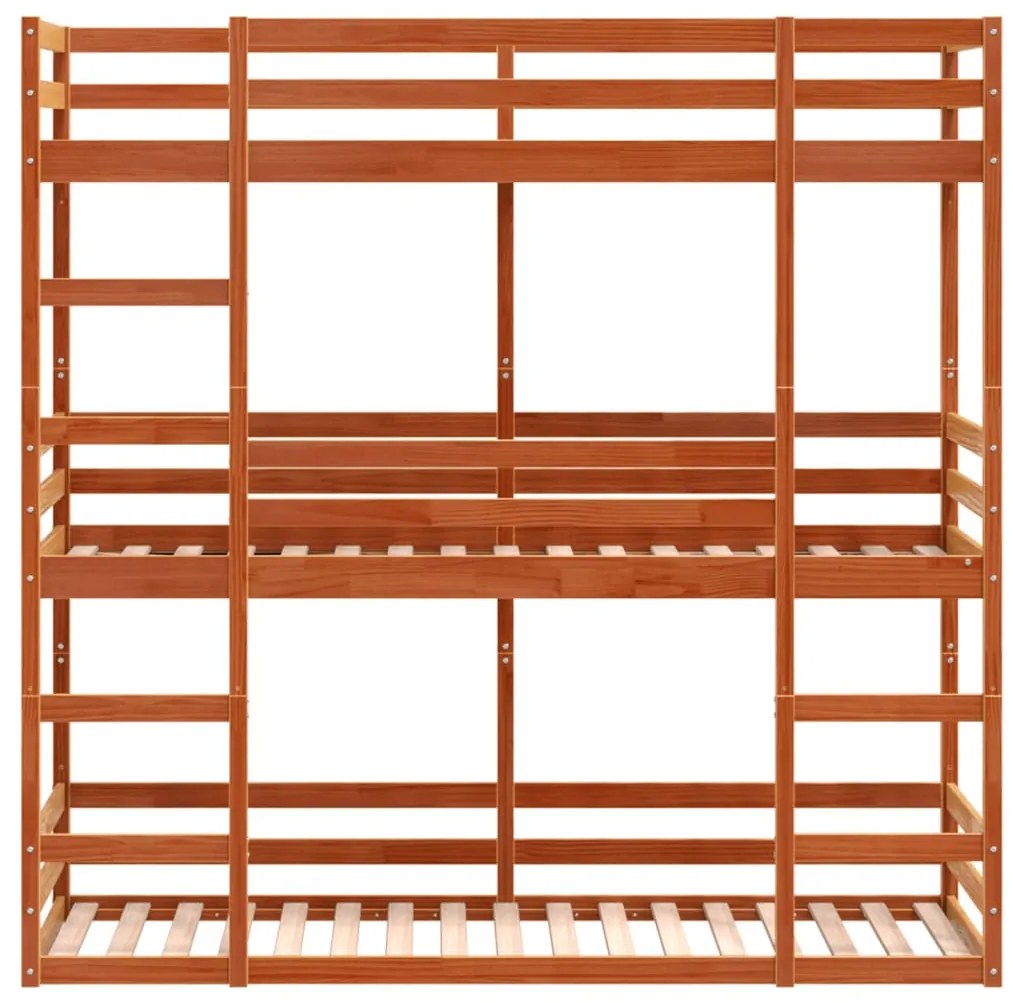 viaszbarna tömör fenyőfa háromszintes ágy 90 x 190 cm