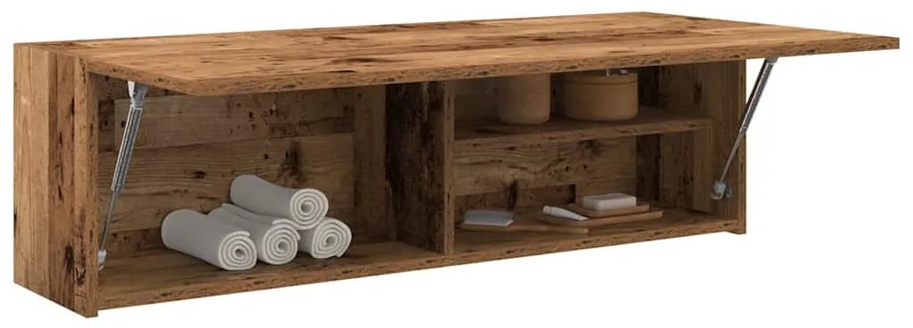 antik fa színű szerelt fa fali fürdőszobaszekrény 100x25x30 cm