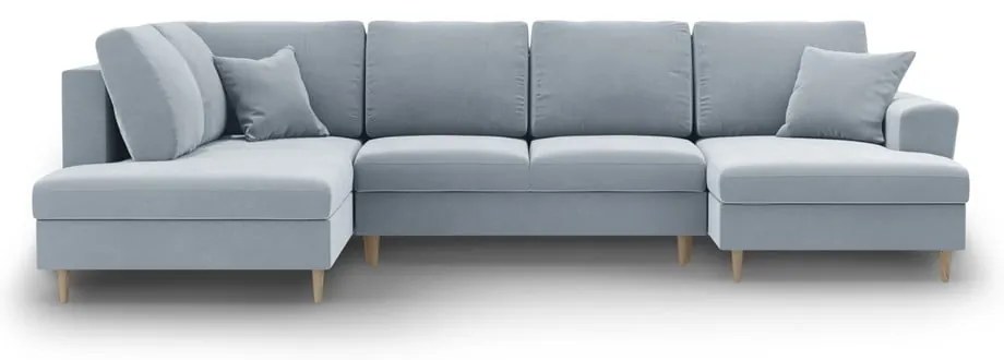 Világoskék bársony kinyitható tárolóhelyes sarokkanapé (bal oldali-U alakú) Kyoto – Cosmopolitan Design