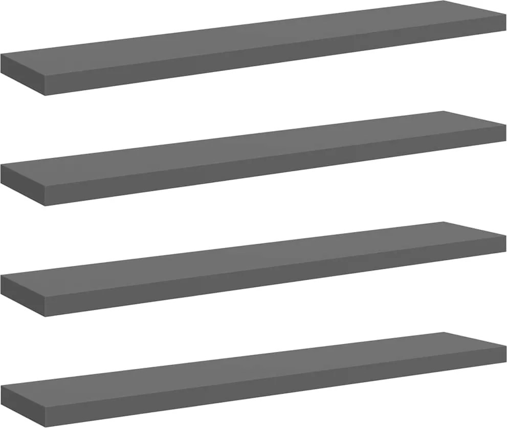 vidaXL 4 db magasfényű szürke MDF lebegő fali polc 120 x 23,5 x 3,8 cm
