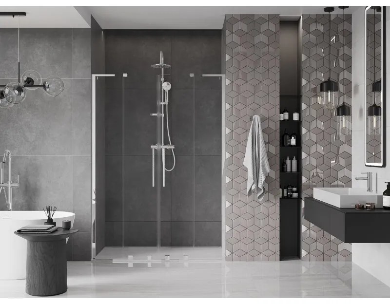Mexen Velar L Duo, tolózuhanyajtó nyitáshoz 140 cm, 8 mm átlátszó üveg, króm, 871-140-003-02-01
