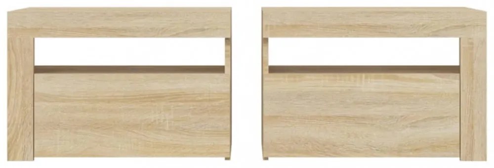 2 db füstös tölgy színű éjjeliszekrény LED-del 60 x 35 x 40 cm