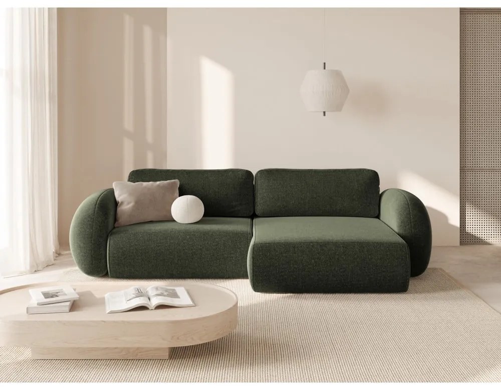 Zöld zsenília kinyitható-tárolóhelyes sarokkanapé Tonale – Cosmopolitan Design