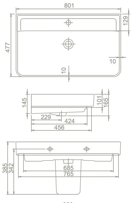 CeraStyle HERA - PULTRA ültethető - Top Counter - porcelán mosdó - 80 x 48 cm