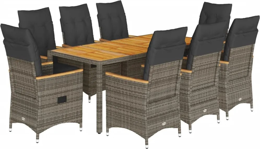 vidaXL 9 részes szürke polyrattan kerti étkezőgarnitúra párnával