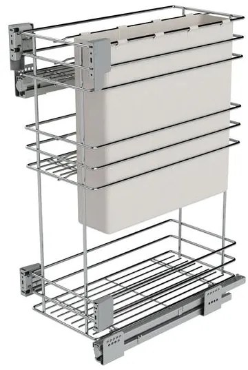 Konyhai fémrács, 300mm, oldalra szerelhető, króm-fehér, teljes kihúzás, csillapított záródás, rejtett fióksín, 3 kosár, textílzsákkal SIGE, Green Line...
