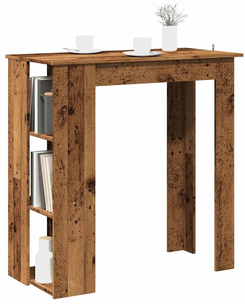 Antik fa színű szerelt fa bárasztal polccal 102x50x103,5 cm