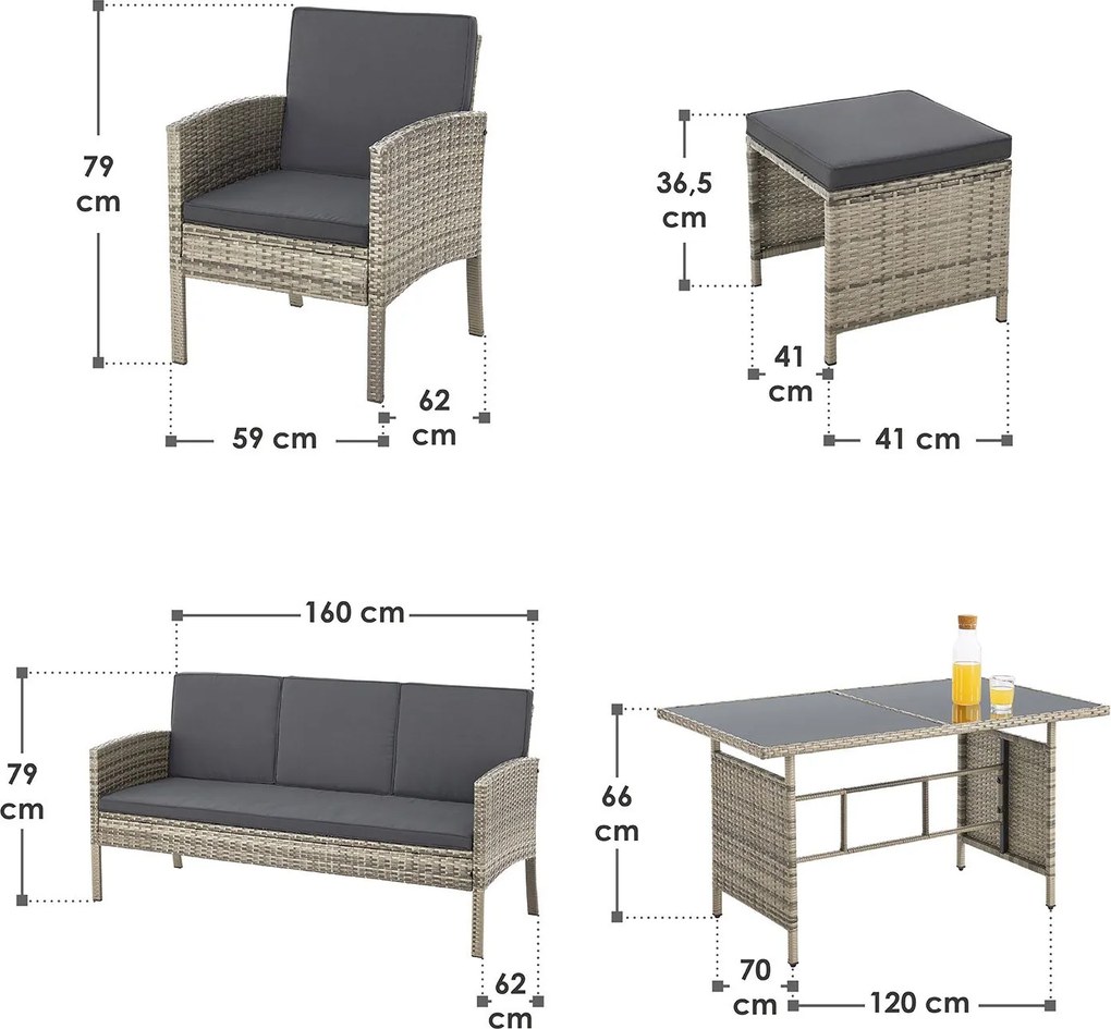 Juskys Rattan kerti bútor szett Turin - szürke