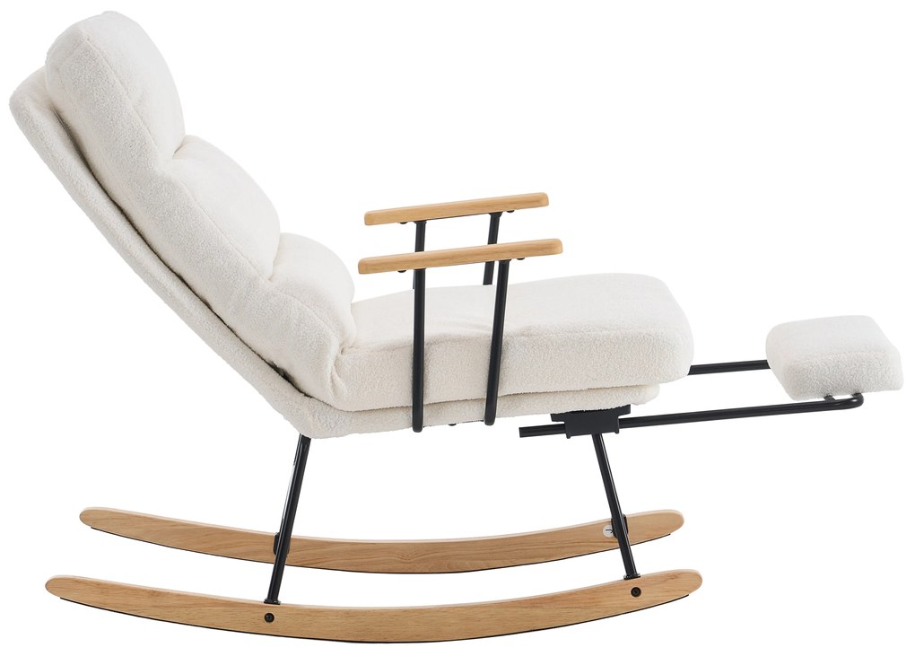 Hintaszék fa lábakkal, plüss szövettel, 4 fokozatban állítható háttámlával, fehér