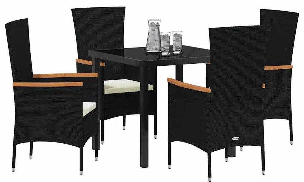 Kert étkező szett párnával 5 pcs Fekete Poli rattan