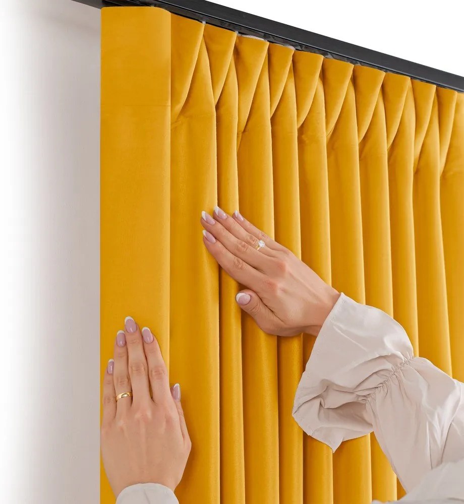 Mustársárga bársony dimout (részleges sötétítő) függöny 400x250 cm Velto – Filumi