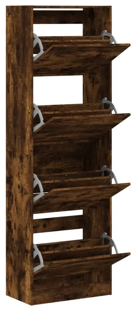 füstös tölgy cipőszekrény 4 kihajtható fiókkal 60x34x187,5 cm