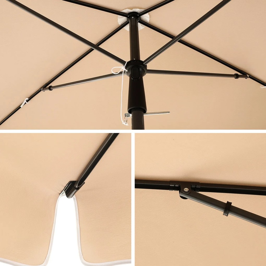 Téglalap alakú napernyő 2 × 1,25 m, UPF 50+ védelem, dönthető, talp nélkül, taupe