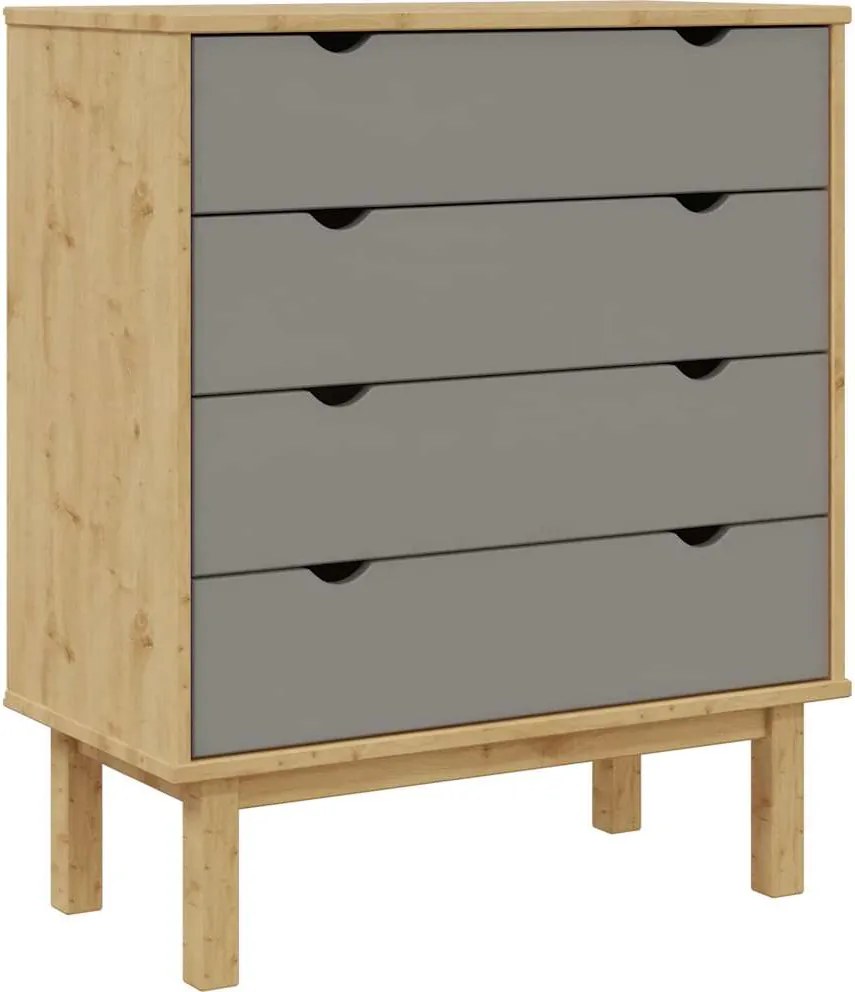 vidaXL OTTA barna-szürke tömör fenyőfa éjjeliszekrény 76,5x39,5x90 cm