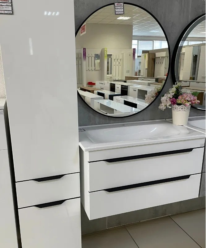 TMP IRON fürdőszobai tükör - FEKETE keret - kerek - 90 cm