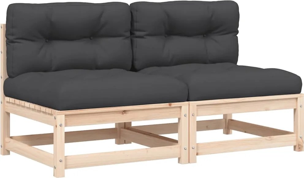 vidaXL 2 db tömör fenyőfa karfa nélküli kerti kanapé párnákkal