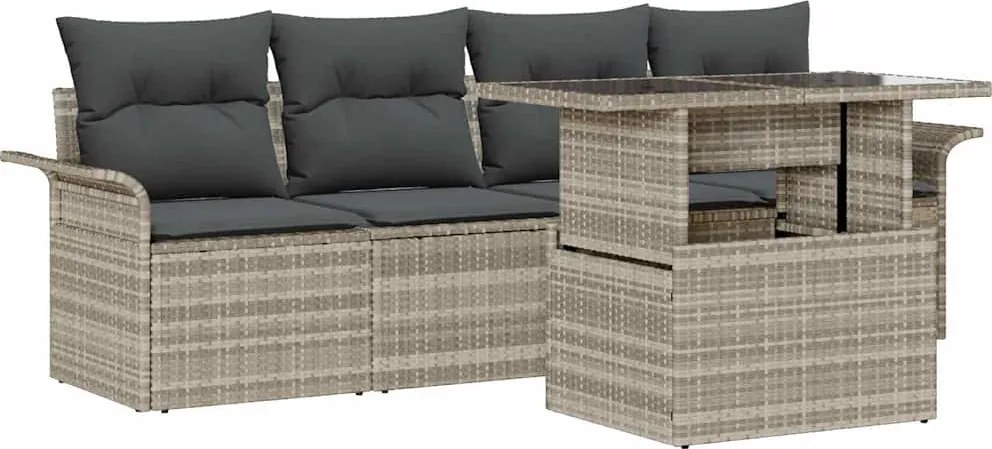 vidaXL Kerti Kanapé Szett párnával 5 pcs Világosszürke Poly Rattan