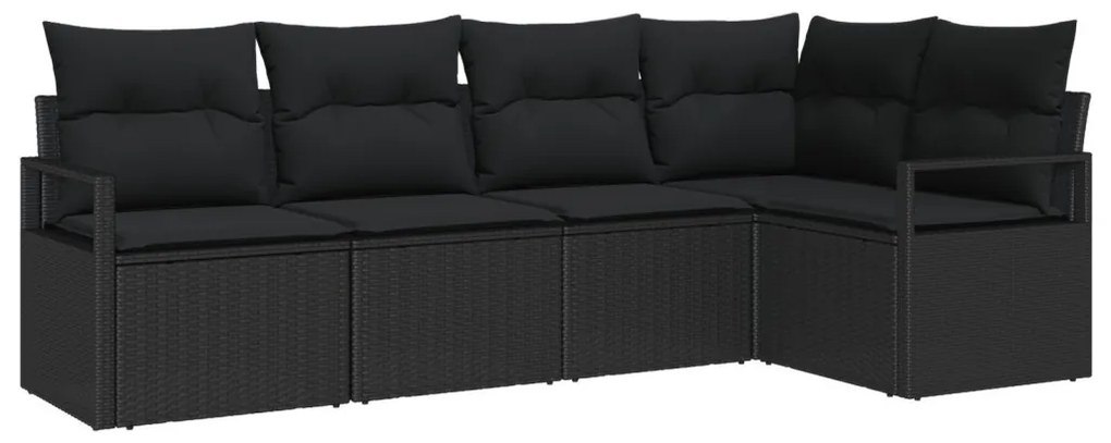 5 darabos kert kanapé szett párnákkal fekete poli rattan, 2 személyes kert kanapé párnákkal fekete poli rattan
