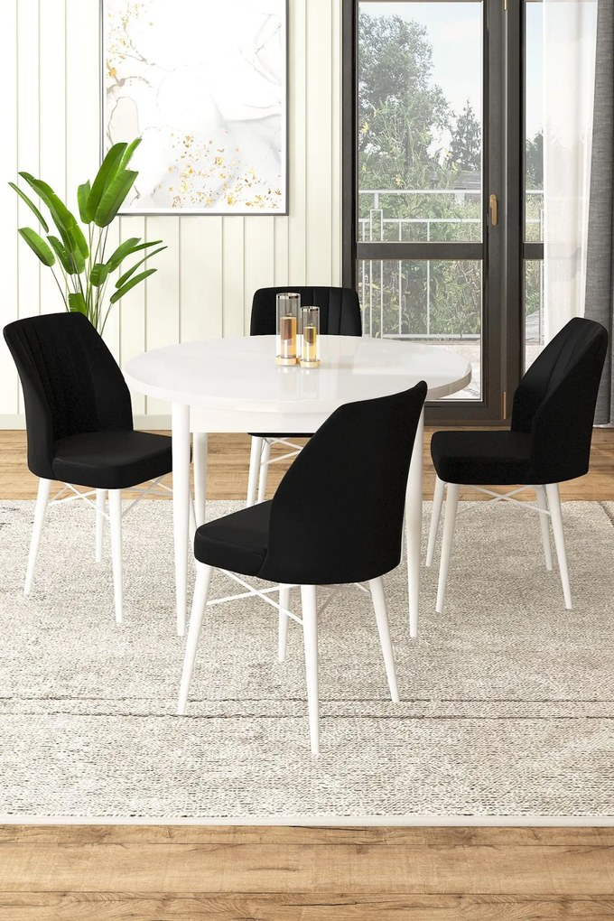 Rox étkezőgarnitúra, fehér-fekete, 90 cm