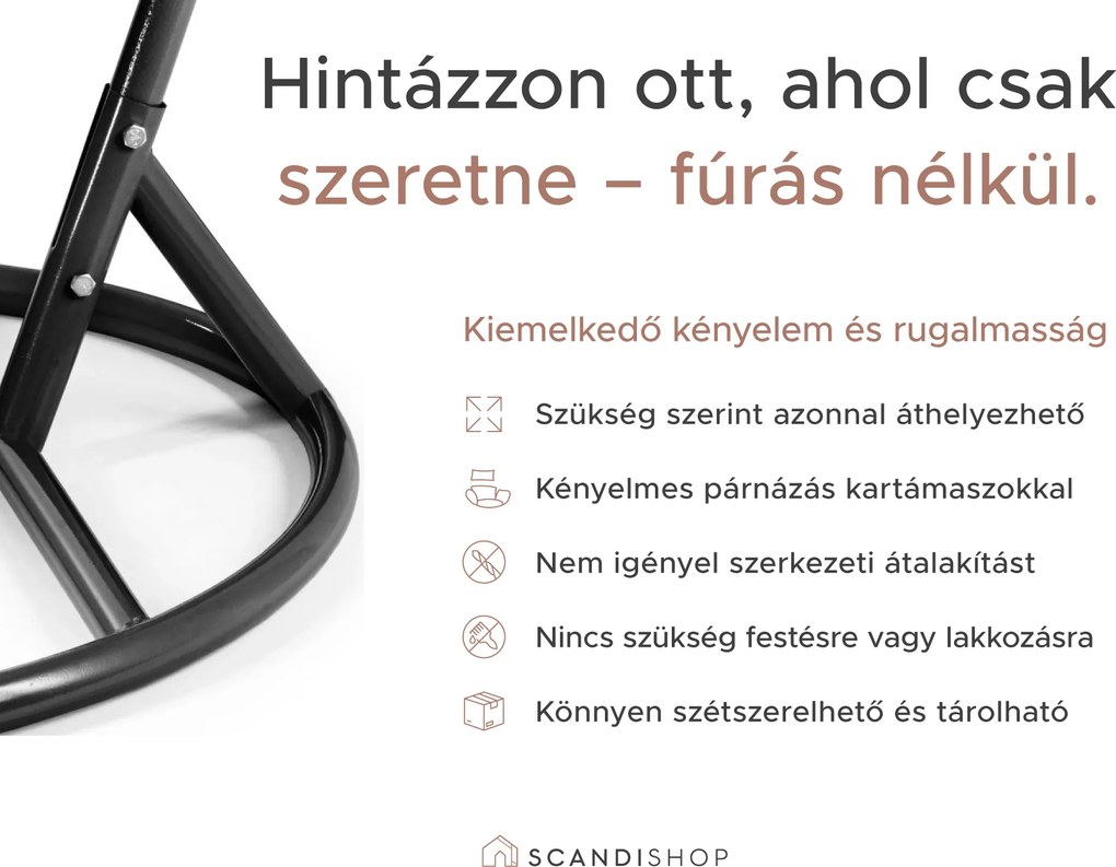 Fekete függőfotel KOKON állvány nélkül, világoszöld mintás párna