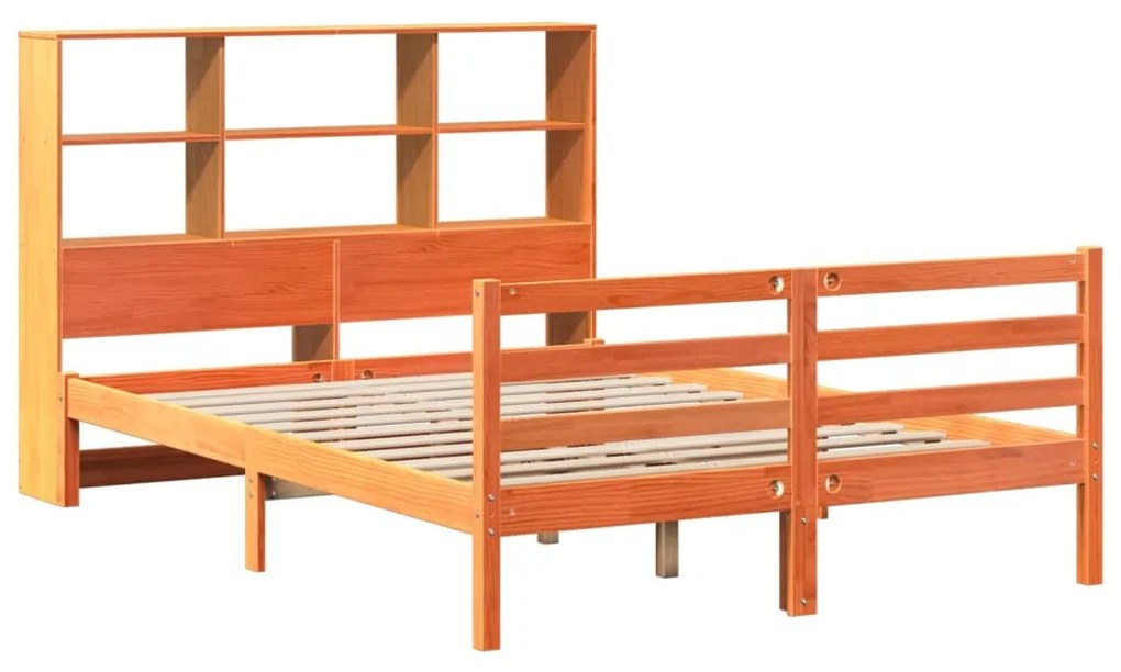 vidaXL viaszbarna tömör fa könyvespolcos ágy matrac nélkül 140 x 200cm