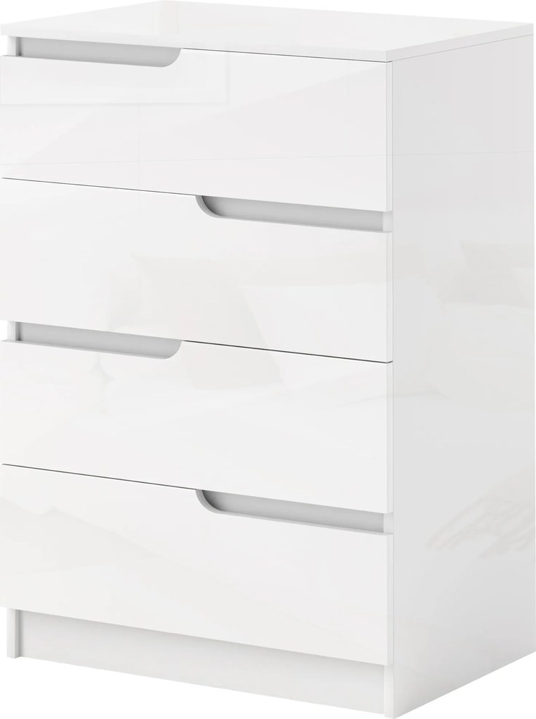 HOMCOM Komód 4 Fiókkal, Oldalfiókos Szekrény, Modern Dizájn, Magas Fényű Fehér, 60 x 40 x 85 cm | Aosom