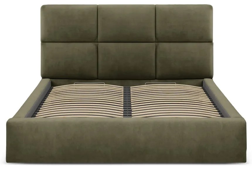 Zöld kárpitozott ágyneműtartós franciaágy ágyráccsal 140x200 cm Libera – Windsor &amp; Co Sofas