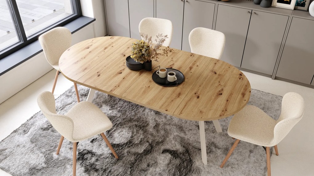 Mazzoni ALMO Artisan tölgy/bézs lábak - BŐVÍTHETŐ KEREK ASZTAL Y ALAKÚ LÁBAKKAL LOFT/IPARI STÍLUSÚ NAPPALIBA/ÉTKEZŐBE