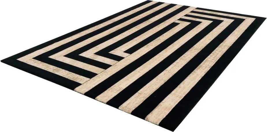 Fekete-bézs gyapjú szőnyeg 230x340 cm Agnus Art Deco II – Agnella