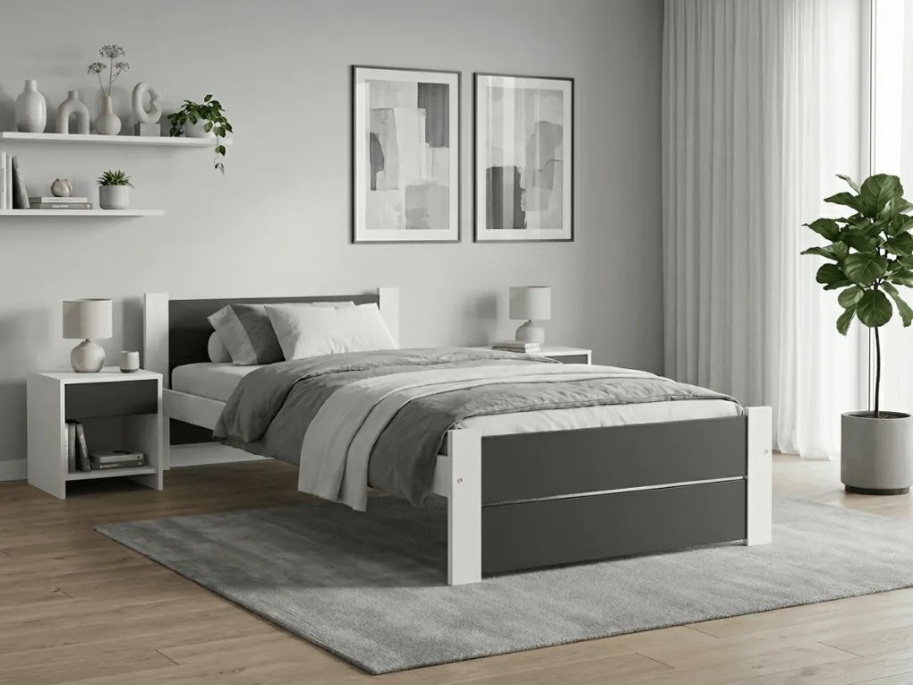 IKAROS DOUBLE ágy 90 x 200 cm, antracit/fehér Ágyrács: Léces ágyrács, Matrac: Matrac nélkül