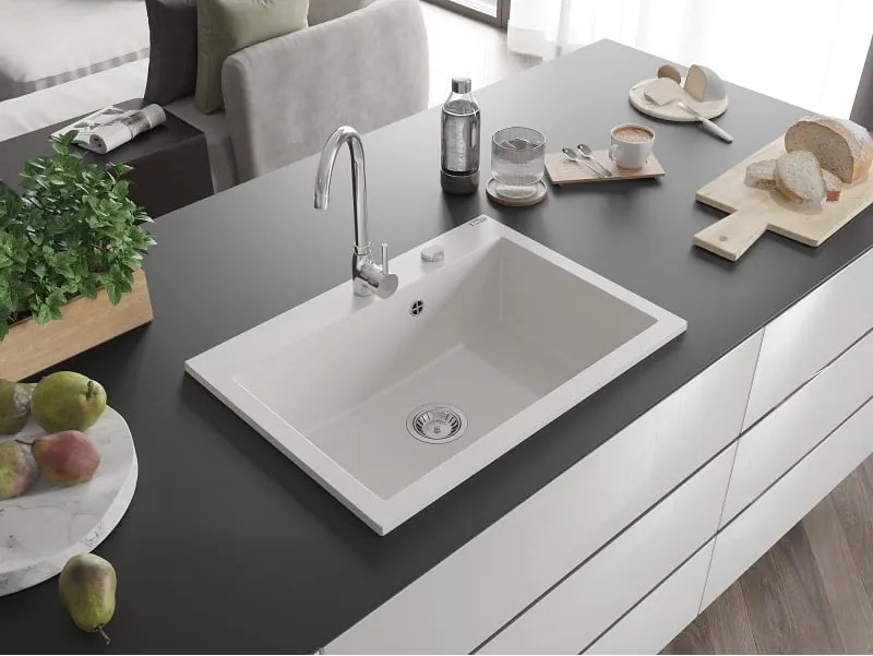 Mexen Elix gránit mosogató 1-medencés 700 x 500 mm, fehér, króm szifon - 6526701005-20