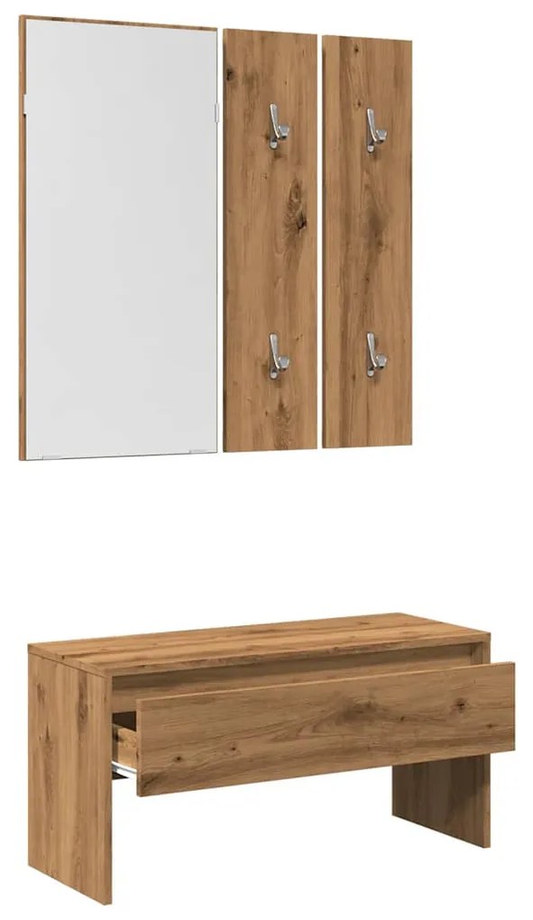 vidaXL kézműves tölgy színű szerelt fa előszobai bútorszett