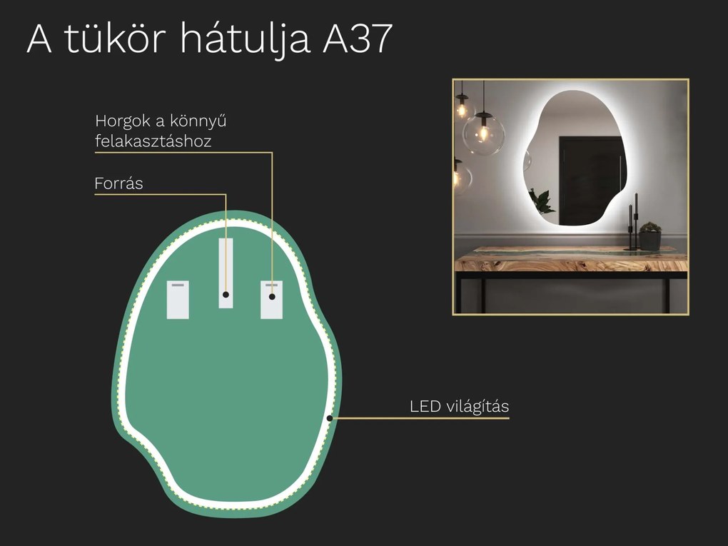 Organikus tükör LED világítással A37