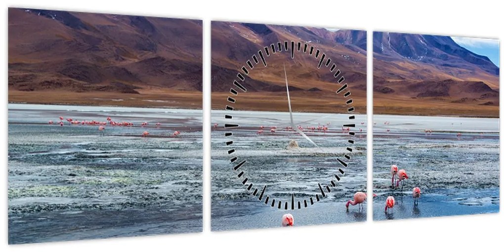 Kép - Flamingók (órával) (90x30 cm)