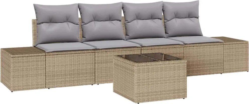 vidaXL Kanapé Szett párnával 5 pcs Beige és Világosszürke polirattan