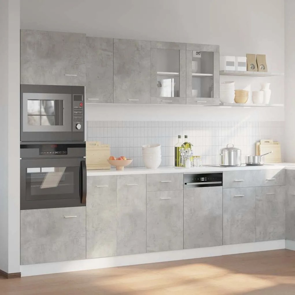 “Lyon” 7 részes betonszürke szerelt fa konyhaszekrény szett