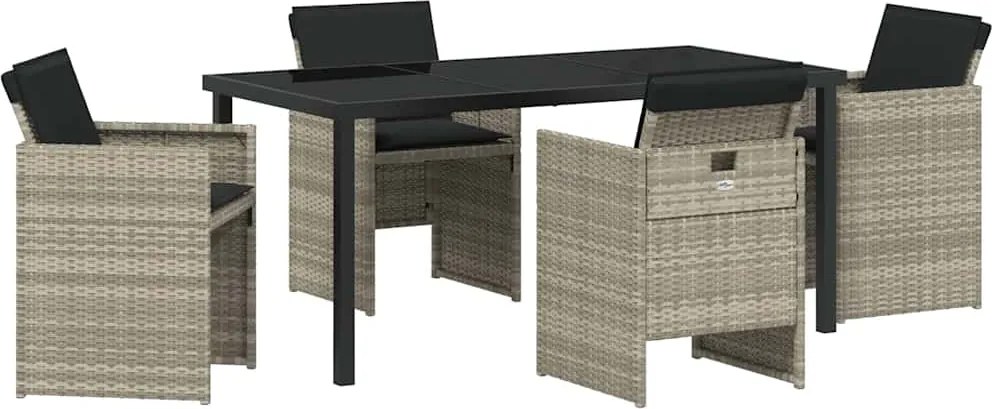 vidaXL Kert étkező szett párnával 5 pcs Világosszürke polirattan