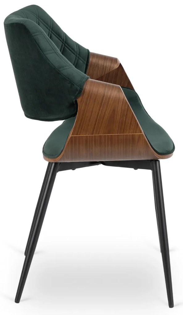 Elegáns Bársony Étkezőszék Zöld/Dió Színben. DAKOTA