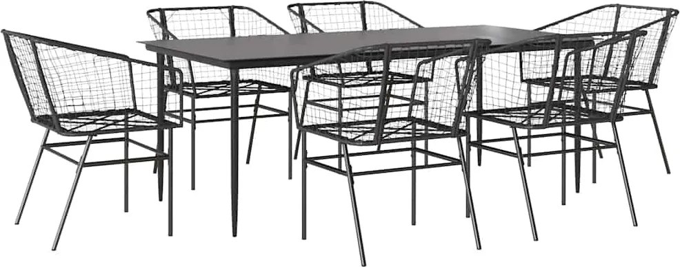 vidaXL 7 részes fekete polyrattan üveg kerti étkezőgarnitúra
