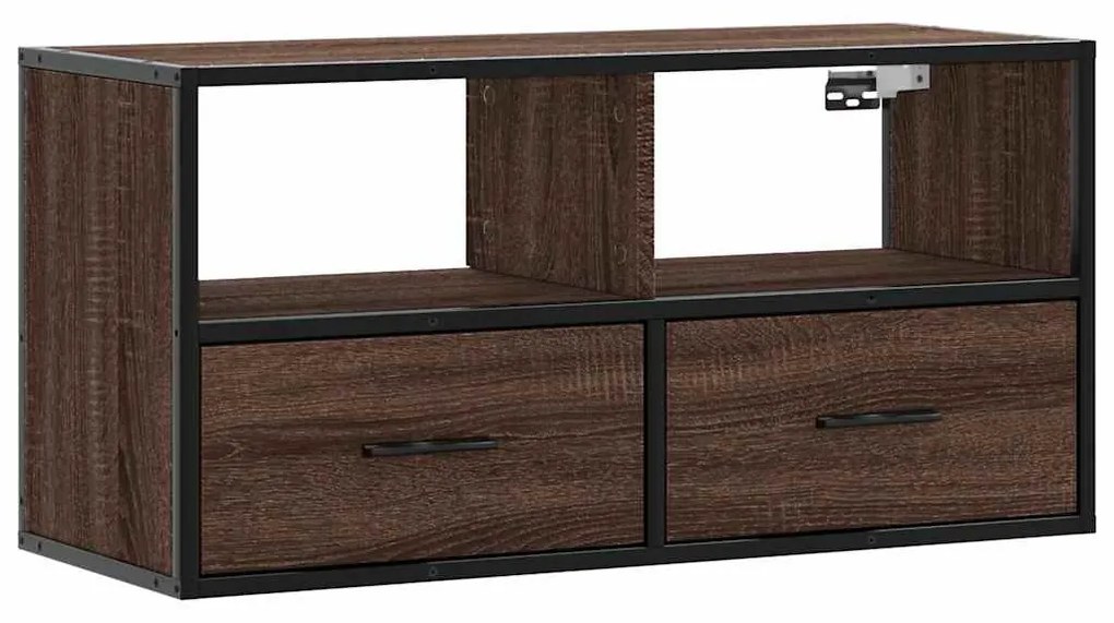 barna tölgy színű szerelt fa és fém TV-szekrény 80x31x39,5 cm