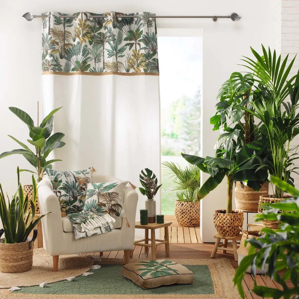 Zöld-krémszínű függöny 140x240 cm Balinesia – douceur d'intérieur