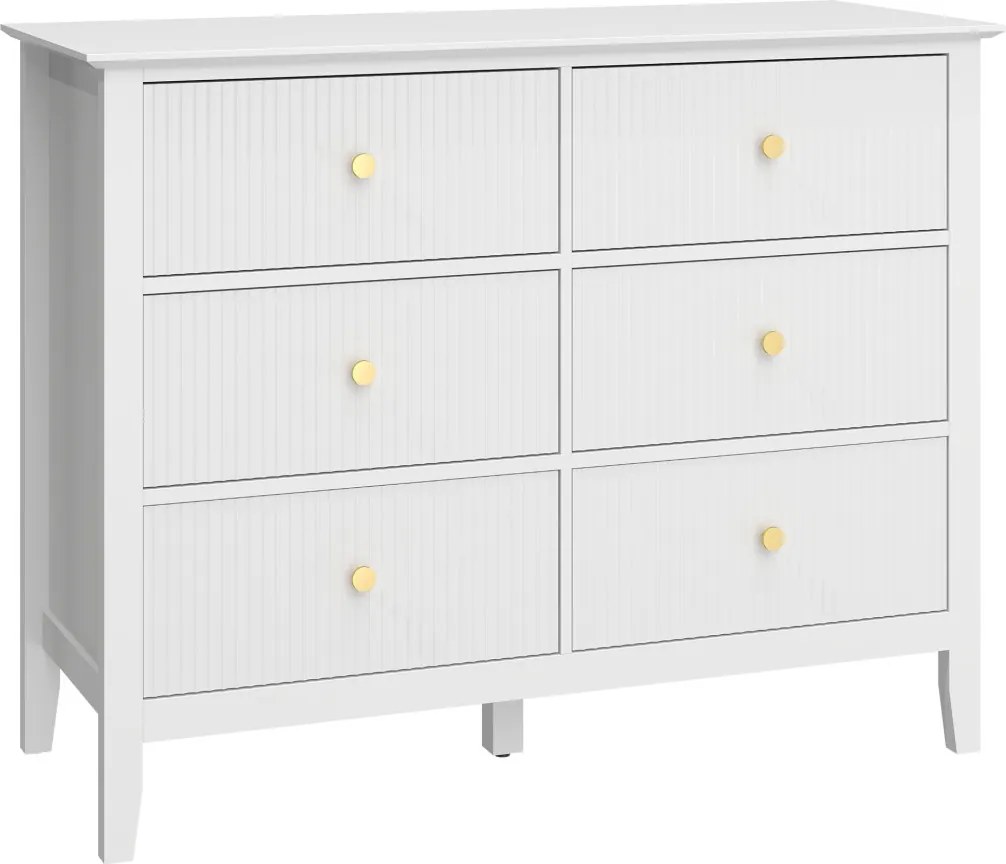 HOMCOM Fiókos komód, tálalószekrény 6 fiókossal, modern, 100 x 40 x 78 cm, fehér