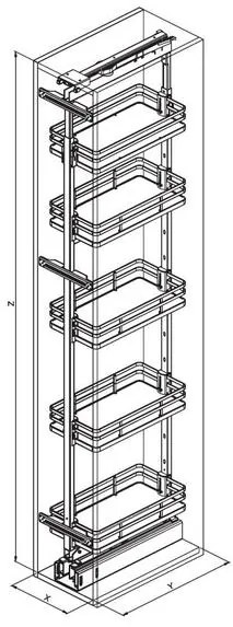 Konyhai fémrács, kamravasalat, 400mm, antracit, teljes kihúzású, csillapított záródás, 1880-2180mm, 5 kosár SIGE, Infinity Plus 265