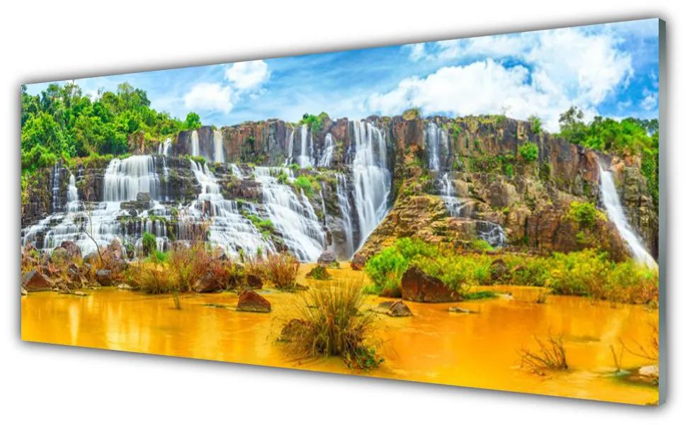 Üvegfotó Waterfall Fák Természet 120x60cm