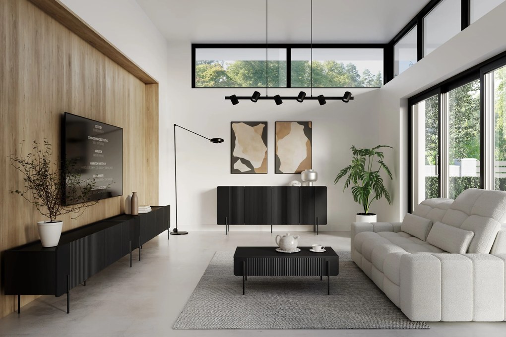 Malmi dohányzóasztal 100 cm fiókos - matt fekete / fekete lábak