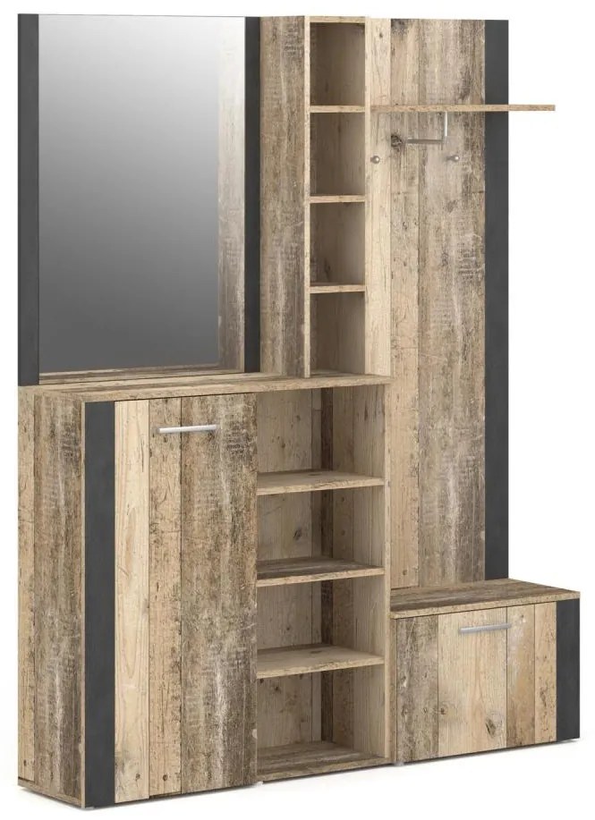 Előszobafal tükörrel KEVIN, barna/fekete