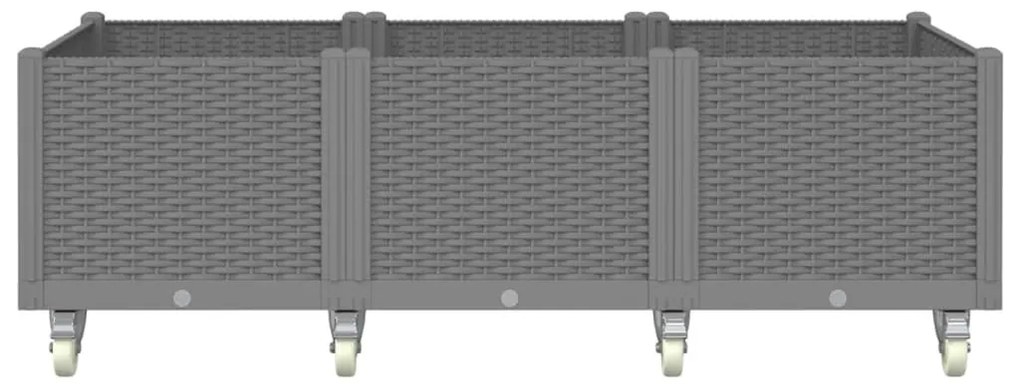 világosszürke PP rácsos kerekes ültetőláda 150 x 80 x 54 cm