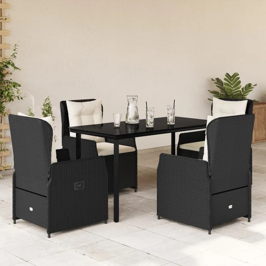 5 részes fekete polyrattan kerti étkezőgarnitúra párnákkal