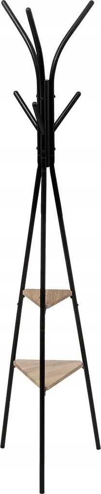 Ruhaakasztó Előszobai Kabáttartó Állvány Fekete Polcokkal 175 cm